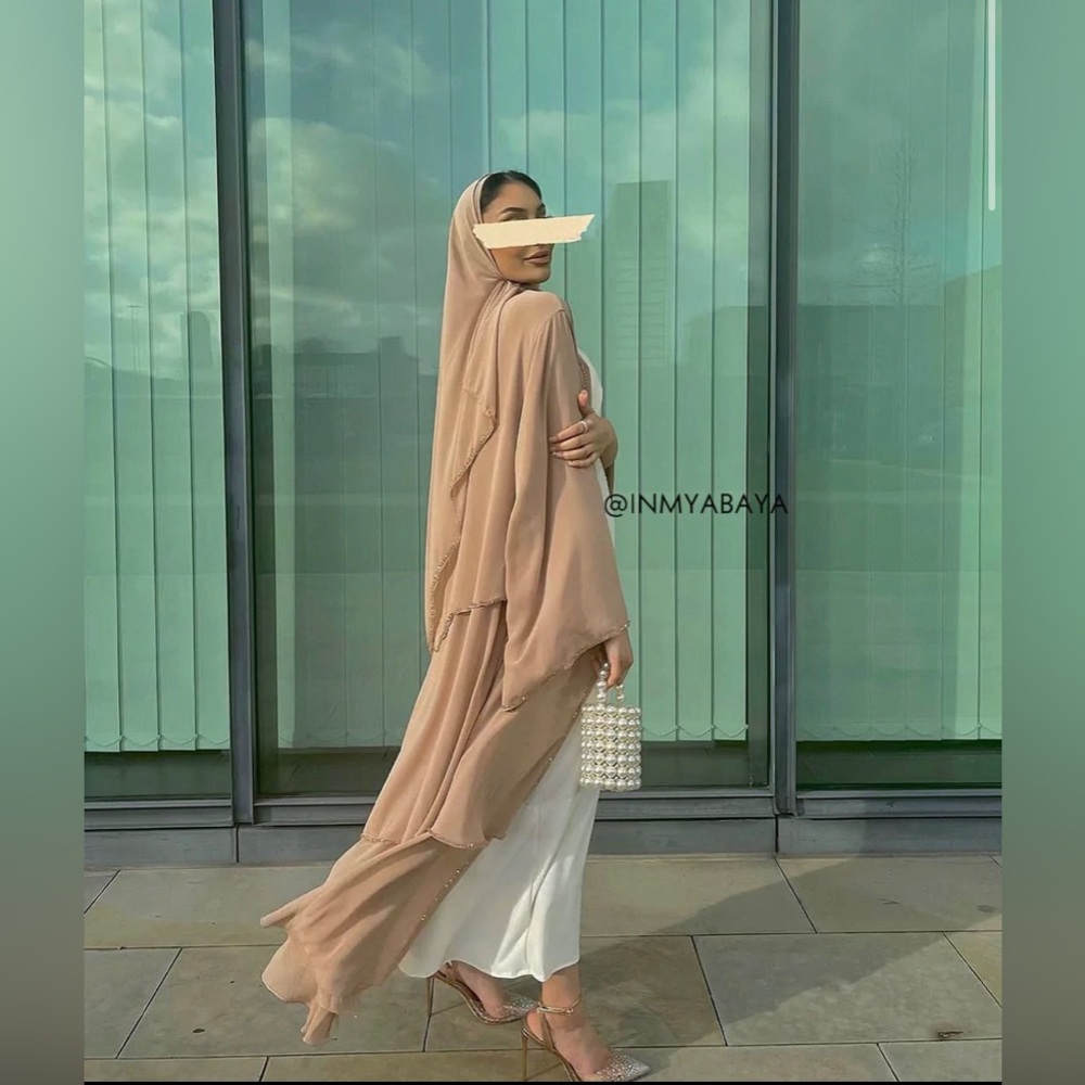 Beautiful Crystal abaya handmade beige (size small)